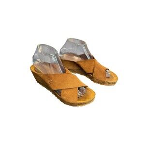 Yokono Brown‎ Leather Strappy Suede  Wedge Cadiz Sandals Womens Size 7.5 Cork